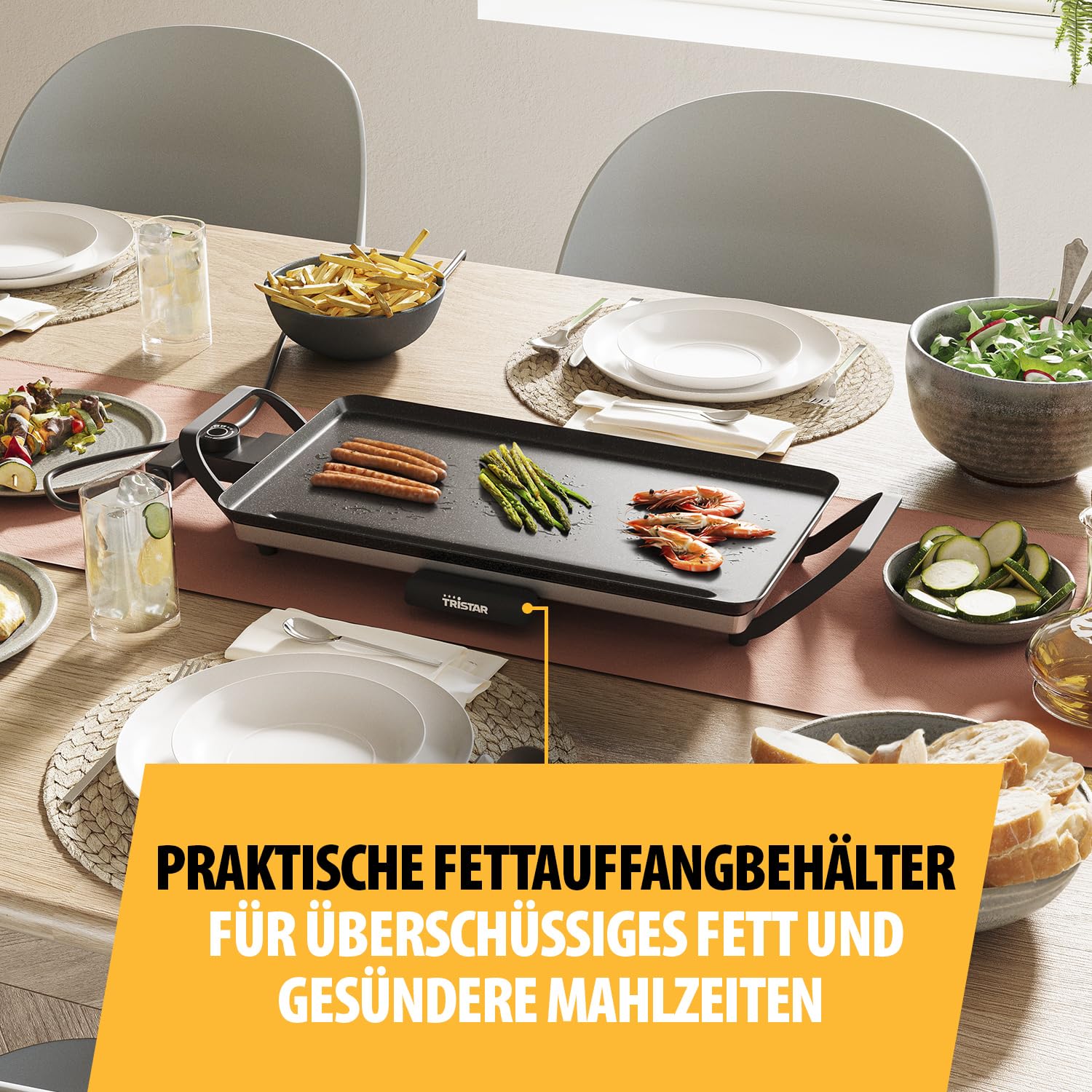 Tristar Tischgrill Slim M 46x26 cm Antihaftbeschichtung Cool-Touch Griffe Thermostat BP-2667