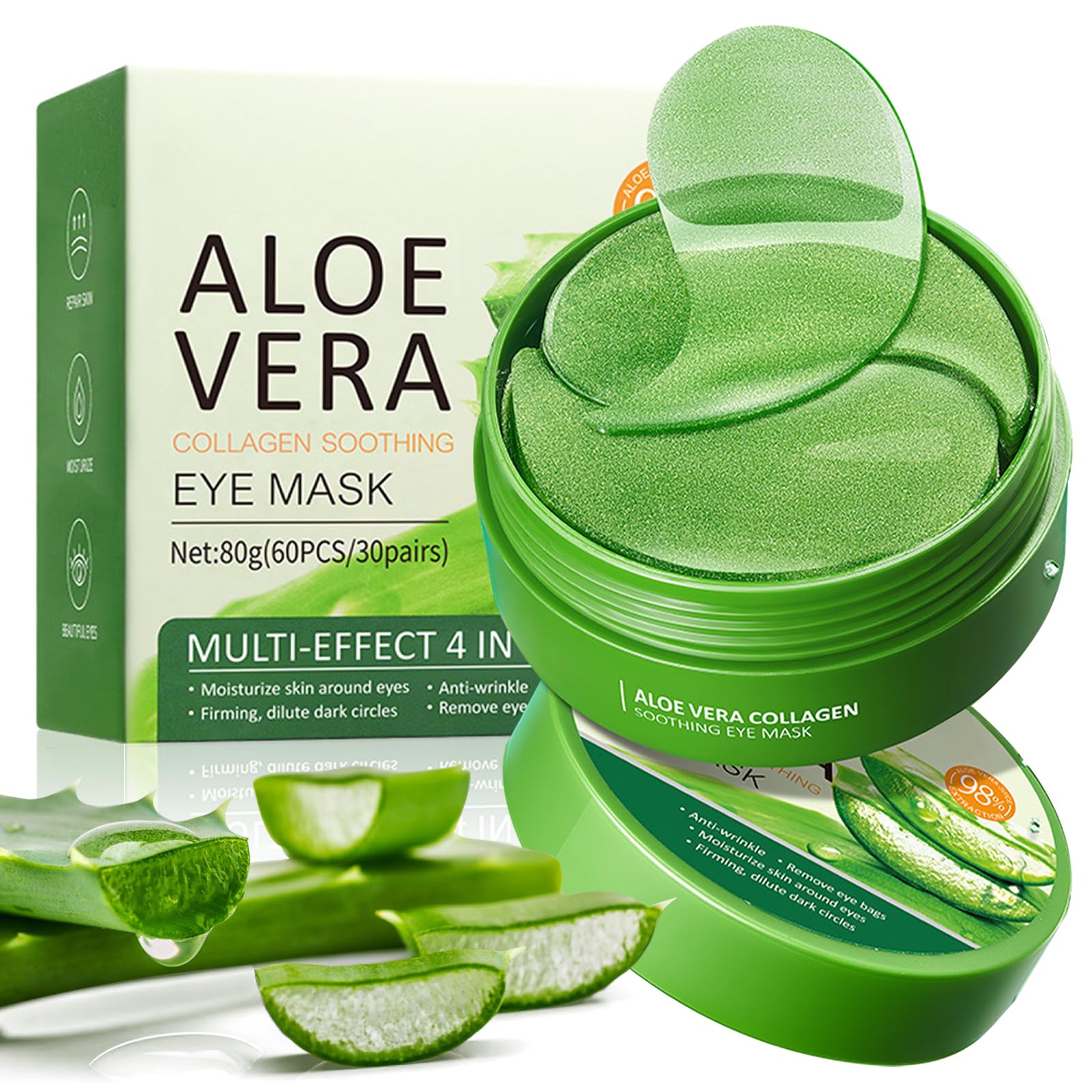 Patch Occhi Idratanti con Aloe Vera e Collagene, 60 Pezzi Maschera Occhiaie e Borse Effetto Defaticante, Trattamento Contorno Occhi Antirughe per Uomo e Donna, Patch Idrogel per Rughe e Linee Sottili