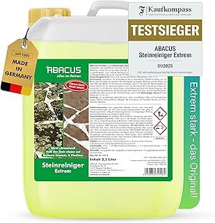 ABACUS® Steinreiniger Extrem, intensiver Steinreiniger für außen mit Sofortwirkung, entfernt sofort Schmutz, Grünbelag, Flechten & Algen auf Steinen in Minuten, Steinreiniger Intensiv außen 2,5 Liter
