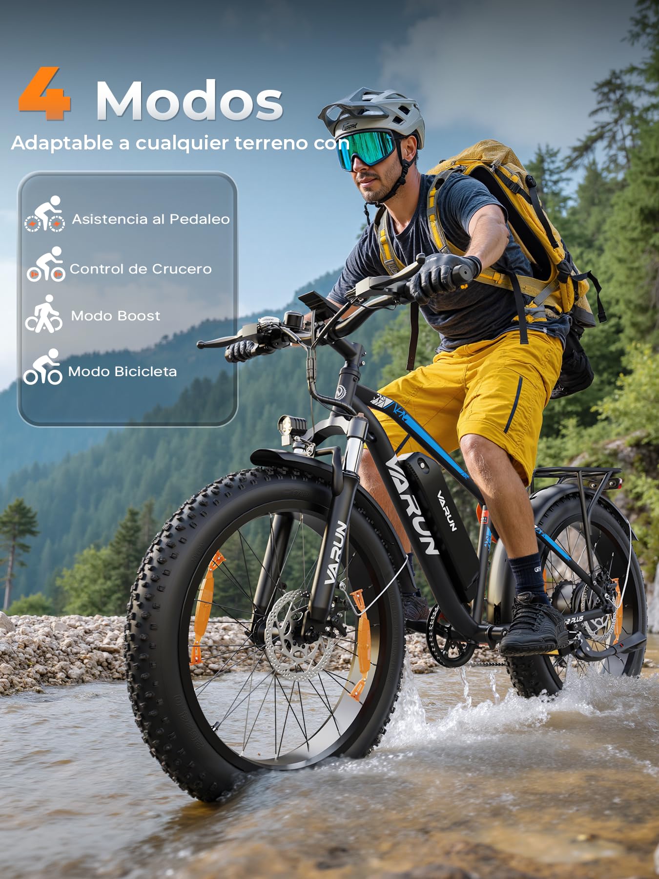 VARUN Bicicleta Electrica para Adultos, 26''*4,0 Fat Tire Bicicleta Eléctrica para Hombre/Mujer, 250W 48V 18Ah/13Ah Bici Electrica de Montaña, Ebike de 7 velocidades con Pantalla LCD