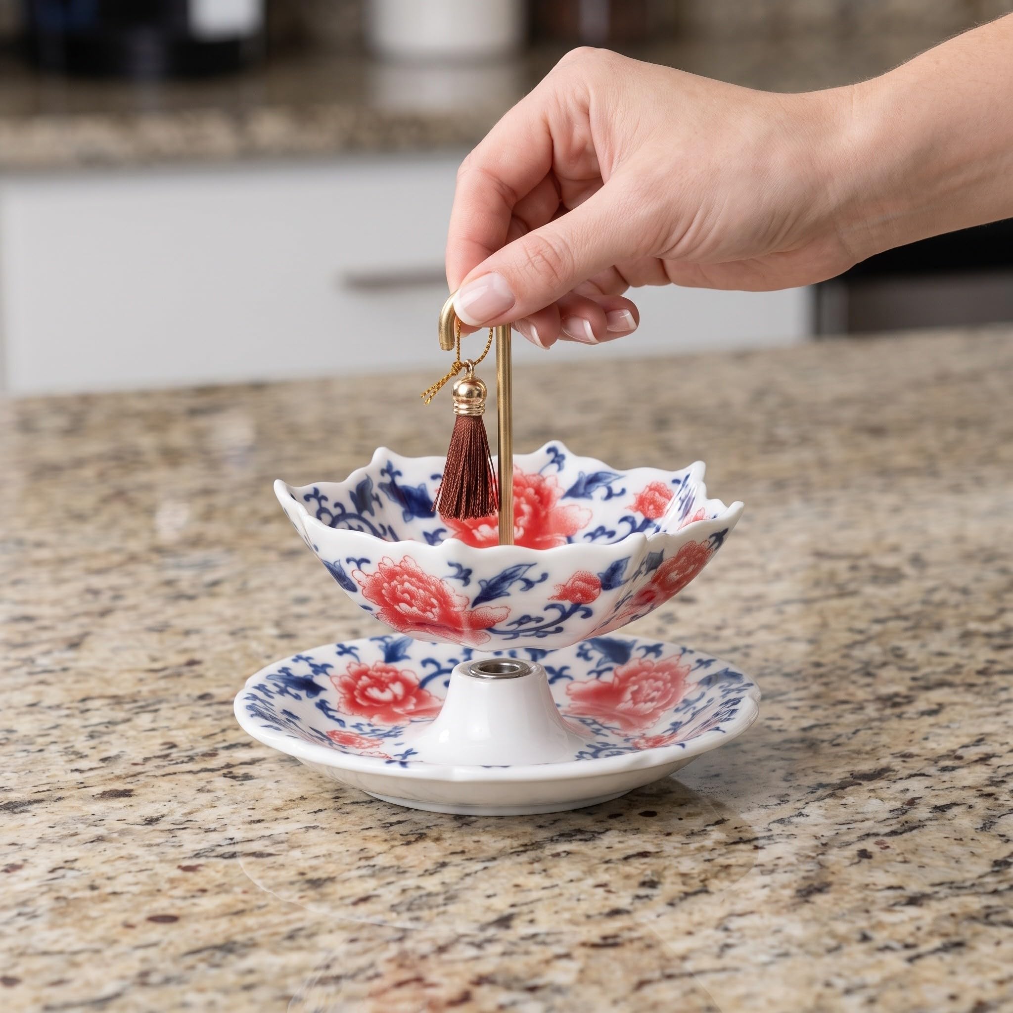 OUNONA 1 juego de colador de té de cerámica con forma de paraguas, filtro azul y blanco con soporte para té de hojas sueltas, accesorio para la ceremonia de beber de Kung Fu chino para el hogar, la