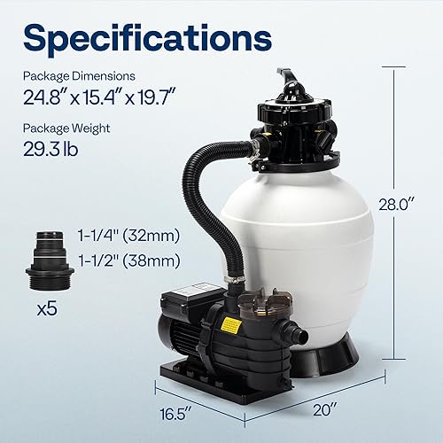 Miniatura 7 de VIVOHOME Bomba de filtro de arena con motor de 12 HP, 2640 GPH con temporizador para piscinas ensobre el suelo de hasta 14,000 galones, válvula de 7