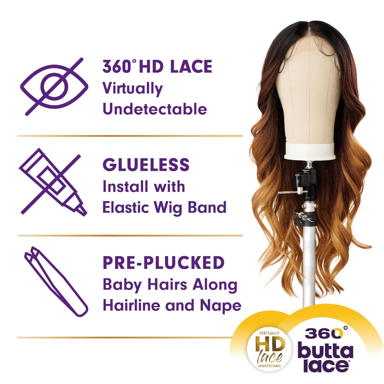Sensationnel Butta 360 Lace Wig - Unit 9 Wider Laceparting Glueless Synthetic Preplucked Hairline (1B OFFBLACK)