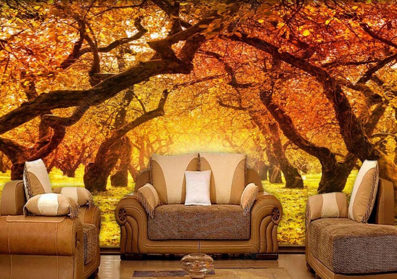 Tenture Murale Forêt Automne Feuilles Jaunes - Tapisserie 180x230 Cm - Décoration Bohème