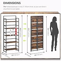 Vista 2 de 4NM No Assembly 5 Tiers Folding Bookshelf Storage Shelves Vintage Bookcase Standing Racks Study Organizer Home Office (Rustic Brown Black)