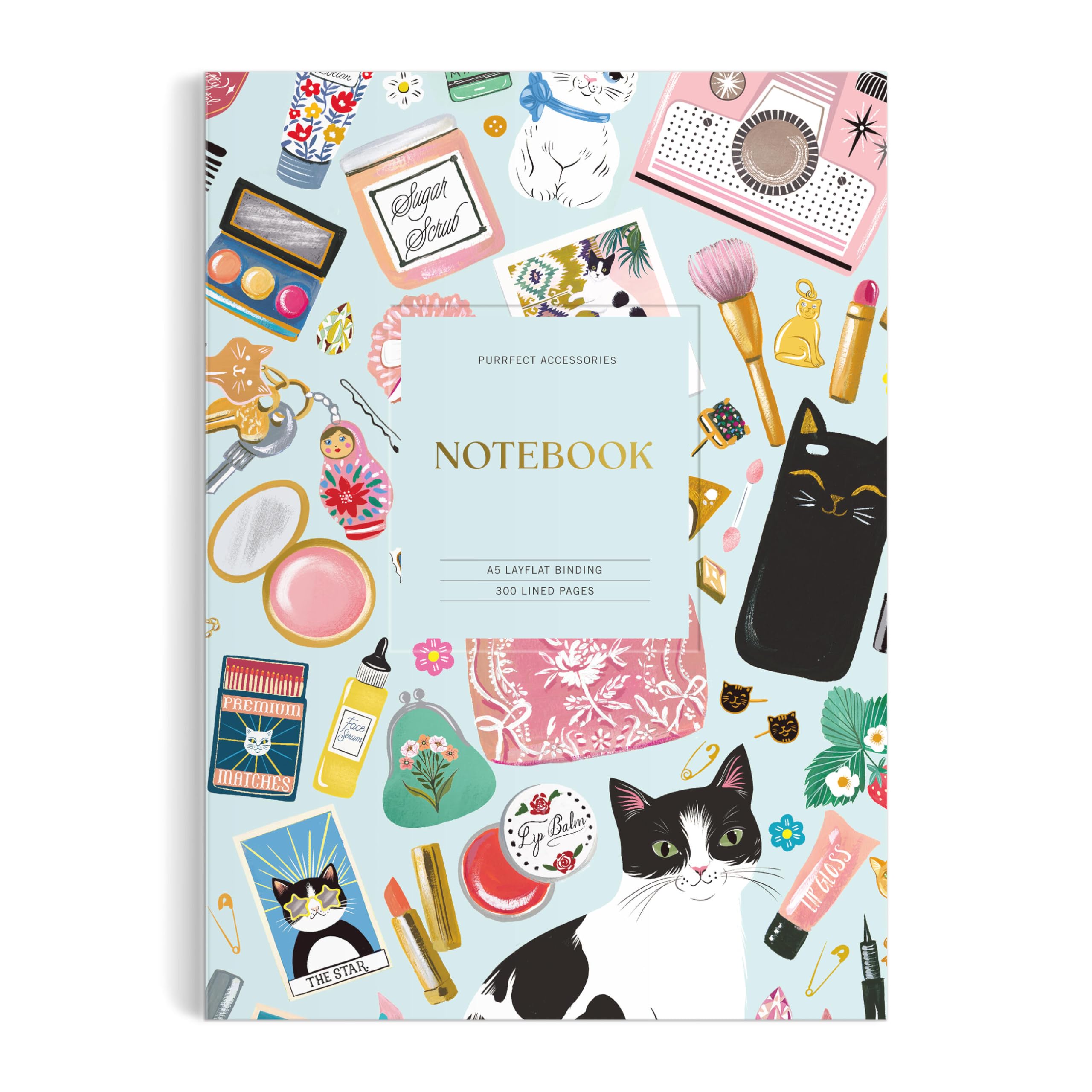 Galison Purrfect Accessories – Multifunctional Premium A5 Journal with Bright Cat Themed Artwork Includes 300 Lined Pages