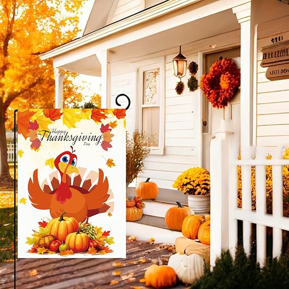 Thanksgiving Double Sided Garden Flag 12x18 Inch Outdoor Yard Decorations(Turkey)