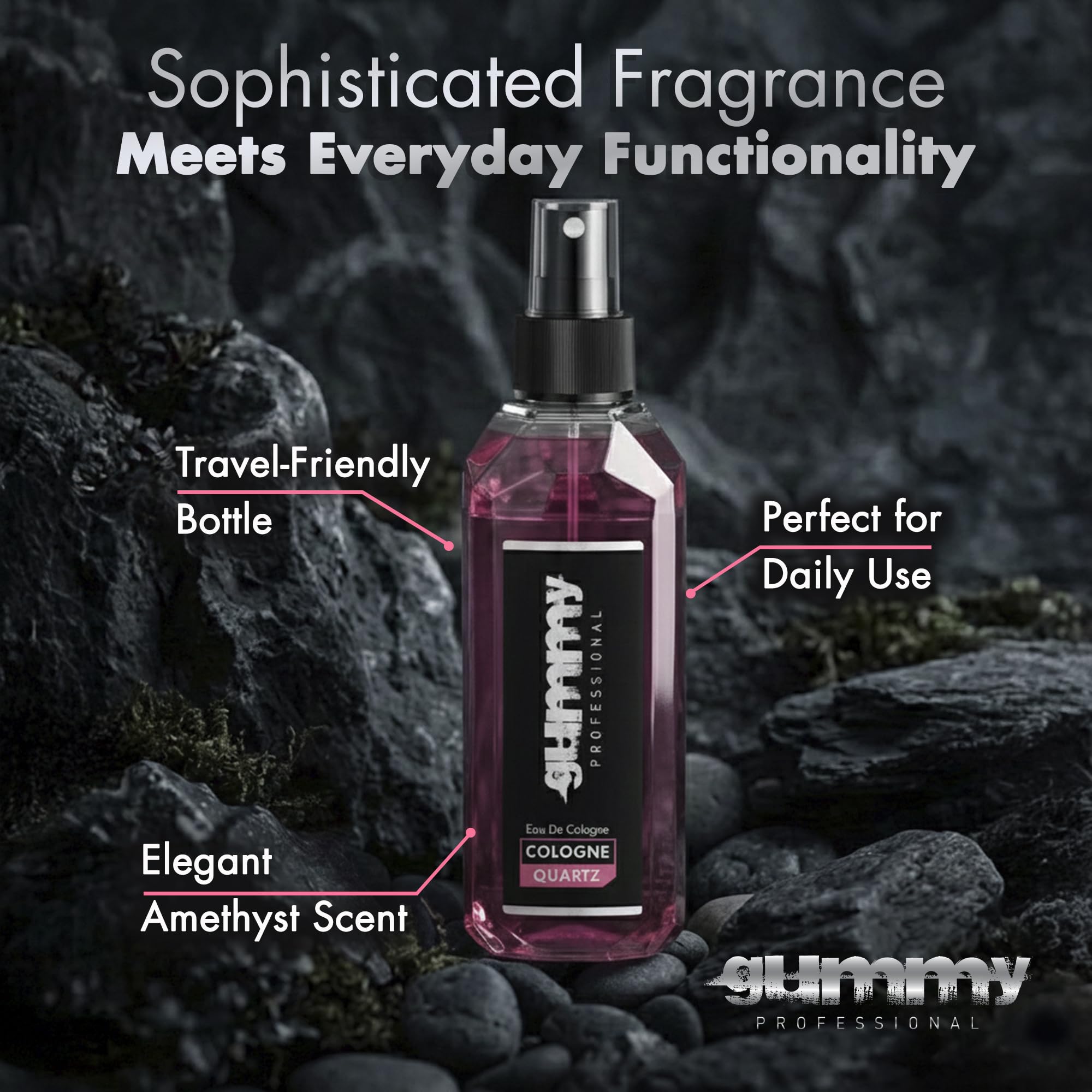Gummy Quartz Eau de Cologne Spray 400 ml – orzeźwiająca woda zapachowa po goleniu – Unisex woda do golenia o mineralnym świeżym zapachu – Barber Cologne dla mężczyzn i kobiet