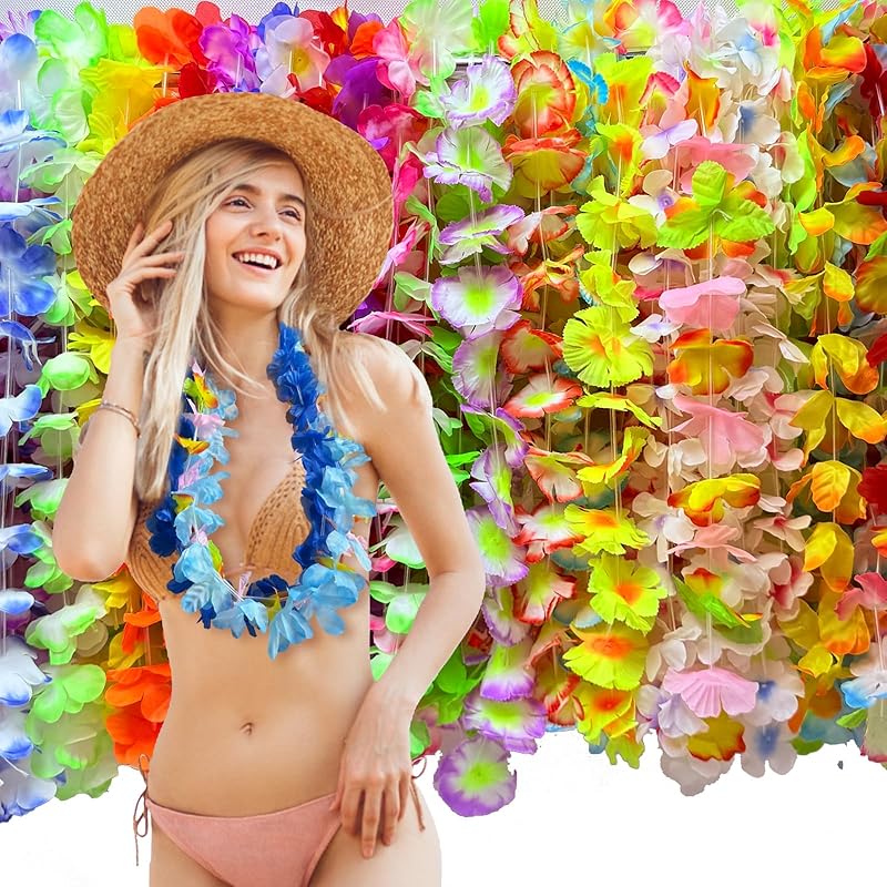 36PCS Hawaiian Leis Decorations,Leis for Luau Party Decor,Tropical Hawaiian Bulk Hula Dance Party Decor,Colorful Flower Necklace Summer Beach Pool Birthday Theme Party Favors Supplies