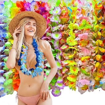 Freyalife Hawaiian Leis Decor,Leis for Luau Party Decor,Flower Necklace Summer Beach Pool Birthday Party Favors Supplies