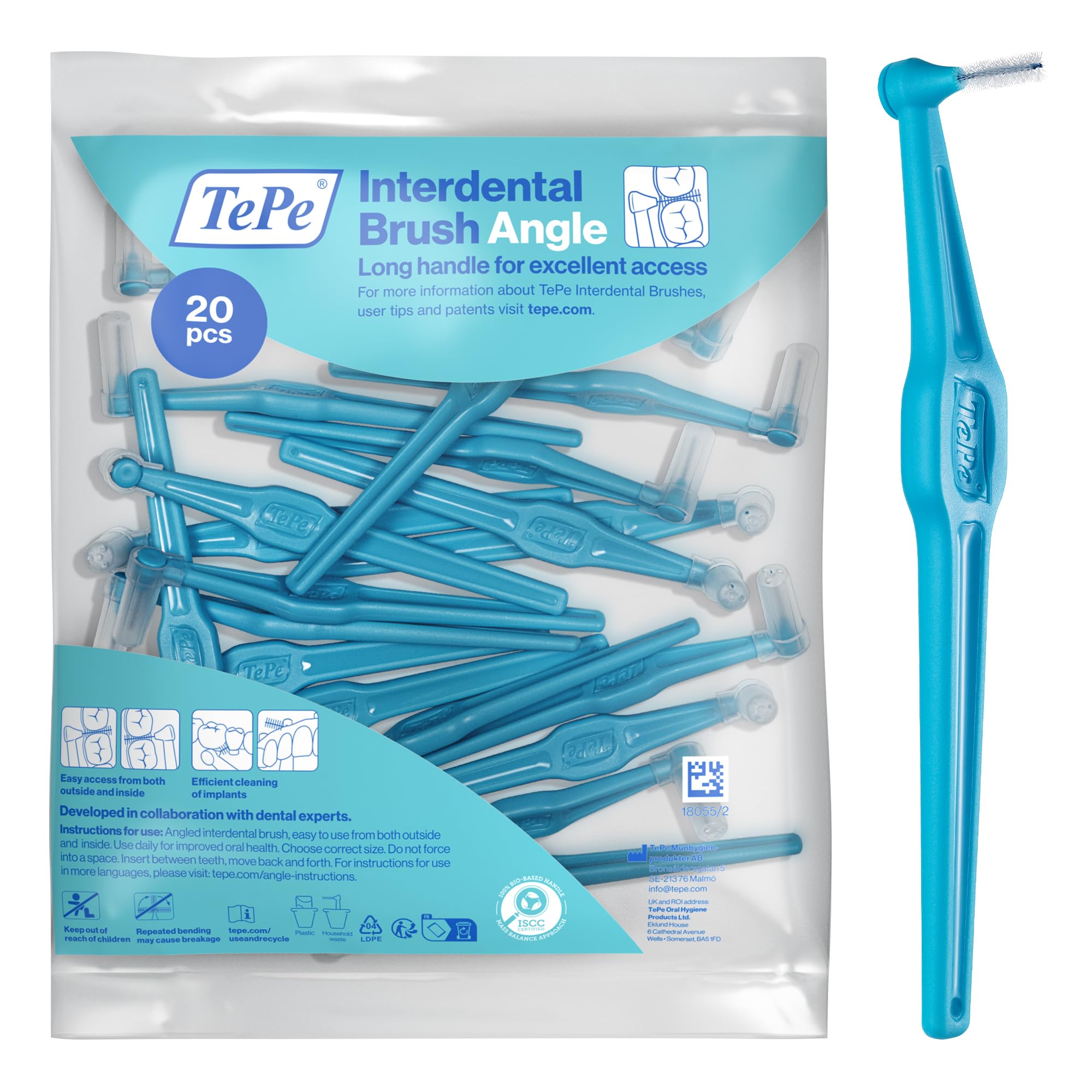 TePe Interdental Brush Angle, Blue, 0.6mm/ISO 3, 20pcs