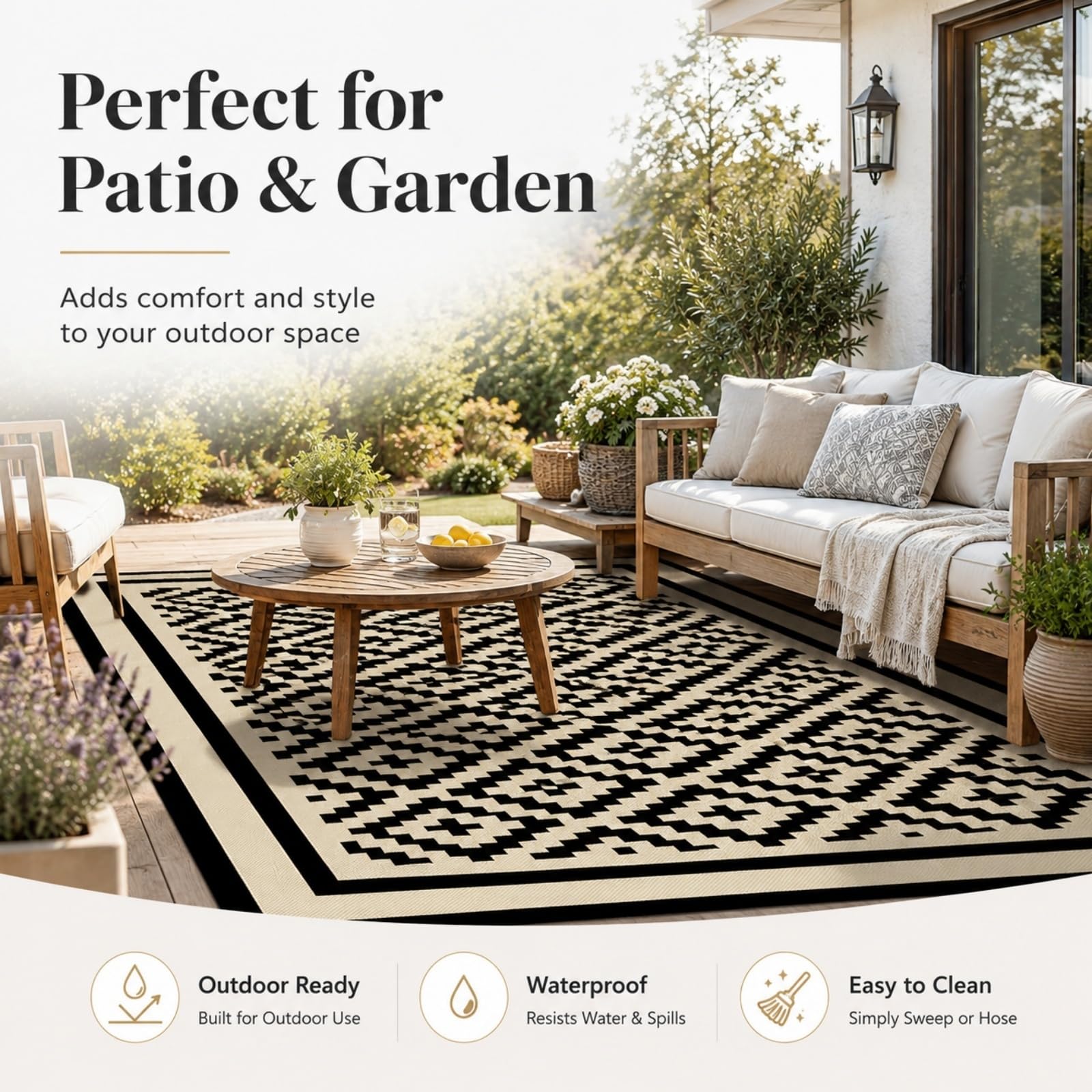 Hixingo Tappeto da Esterno Impermeabile in Plastica (Rombi,183x274cm) | Grande Tappeto da Giardino Reversibile Leggero Resistente ai Raggi UV Pieghevole Tappetino per Patio Balcone Terrazza