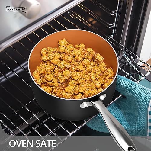 Miniatura 5 de MICHELANGELO Cacerola de 2 cuartos de galón con vaporizador y tapa de vidrio, sartén antiadherente con tapa, olla de vapor de cerámica, compatible