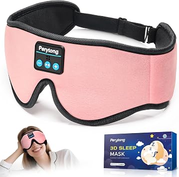 Perytong Sleep Mask with Bluetooth 5.4 Headphones, Wireless Music Sleep Eye Mask for Side Sleepers, 3D Contoured Comfort & Built-in HD Stereo Earphones, Blackout for Travel Peach Pink