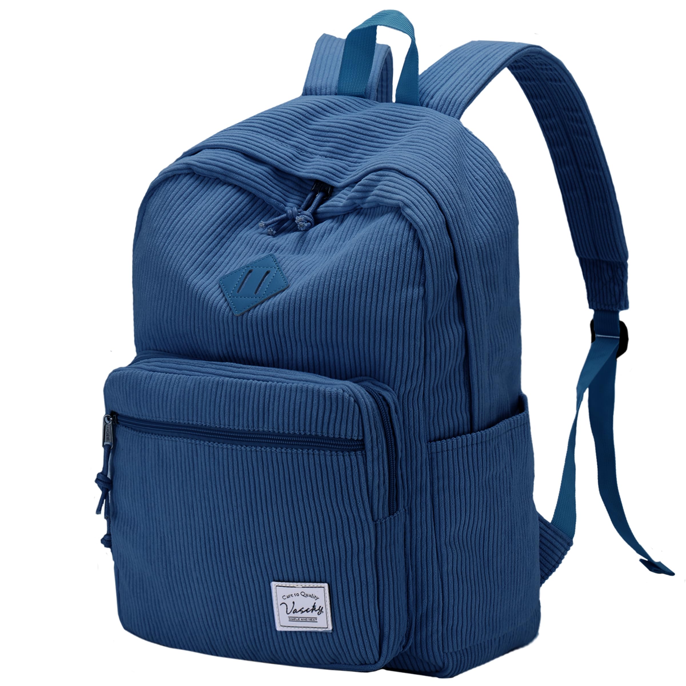 VASCHY Mochila Mujer Mochila Hombre, Mochilas Escolares de Pana Mochila Adolescente Juvenile Mochila Universidad Instituto Casual Mochila Portatil 15.6 Pulgadas para Viaje Trabajo Oficina, Azul Marino
