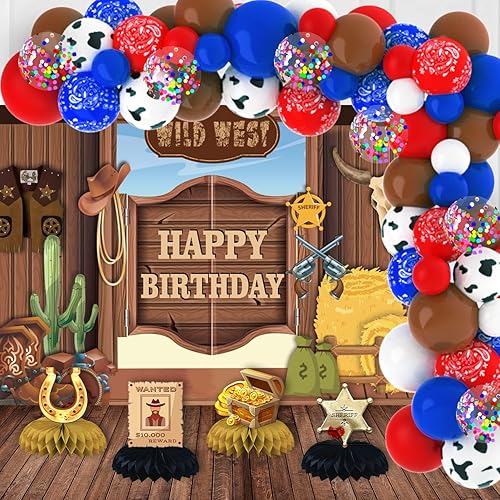 Decoraciones de fiesta de vaquero, decoraciones de fiesta de cumpleaños occidental incluyen globos, pancarta de fondo, centros de mesa de panal para disponible en Yaxa Colombia