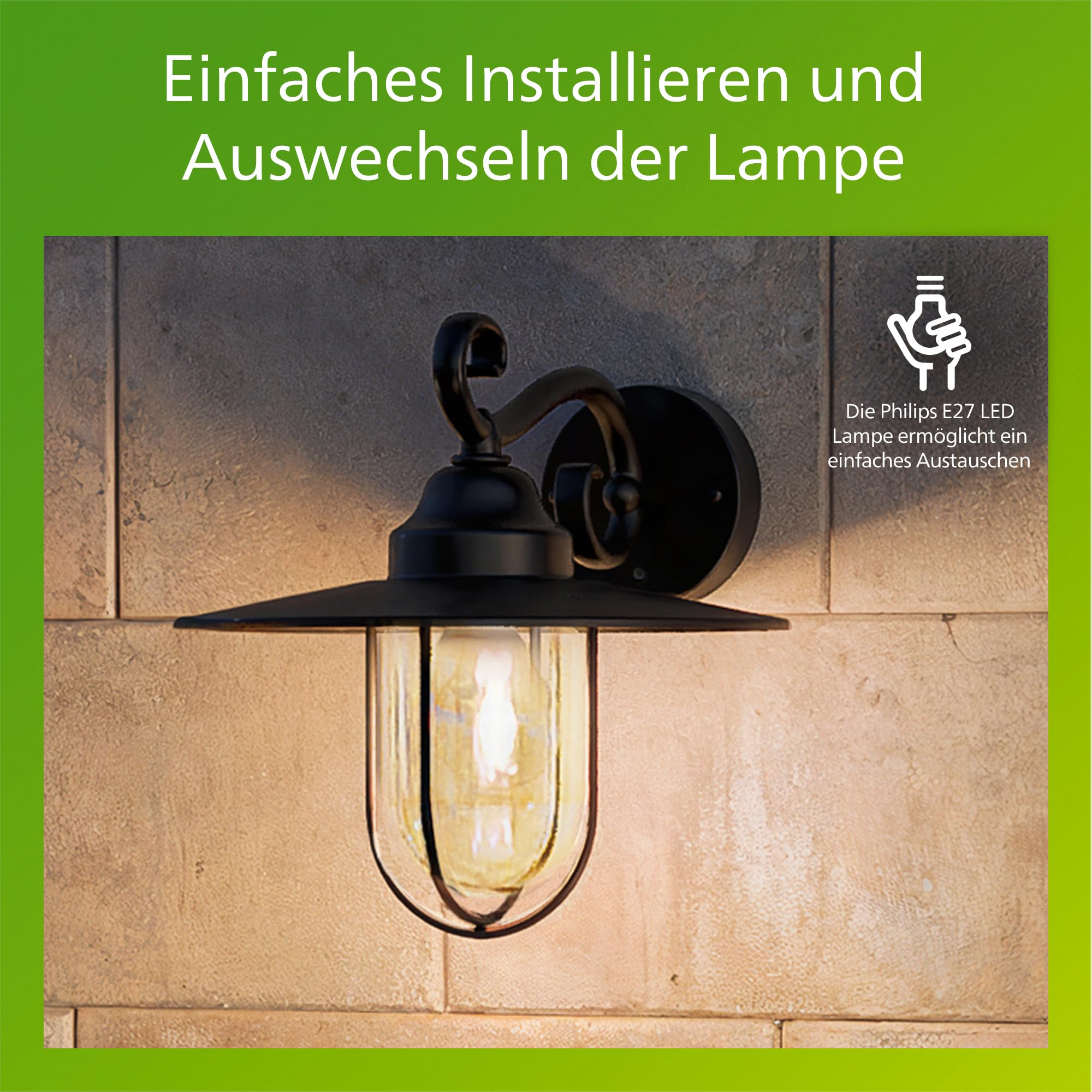 PHILIPS Pasture Outdoor-Lampe, Wandlampe, Außenbeleuchtung, IP44-Wetterfest, Langlebig, Aluminium, Klassisches Design, Schwarz, E27-Leuchtmittel Separat Erhältlich