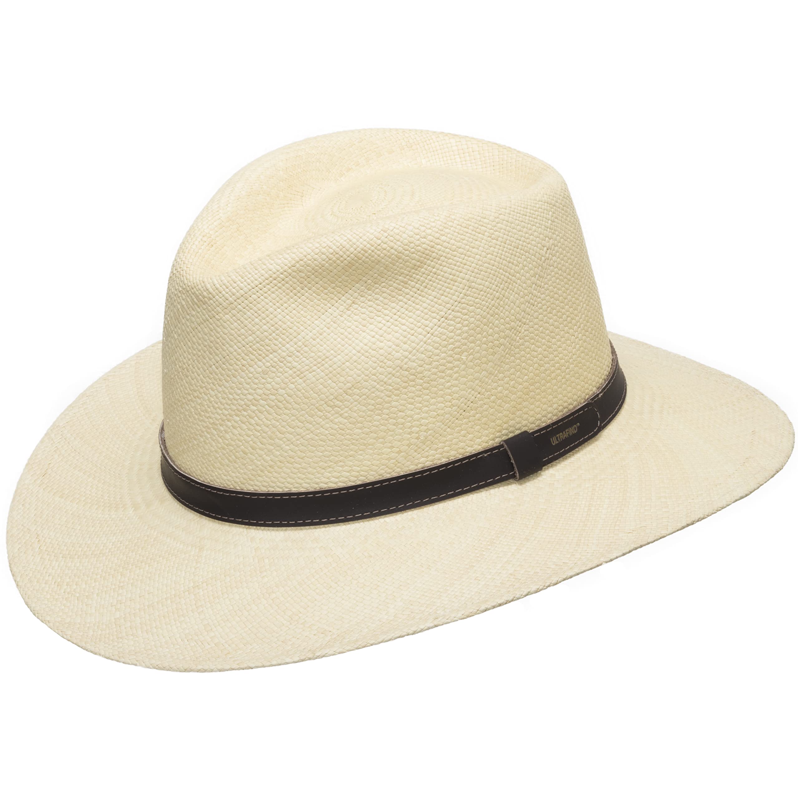 ULTRAFINO Santa Fe Australian Outback Straw Safari Panama Hat Leather Hatband Natural Medium