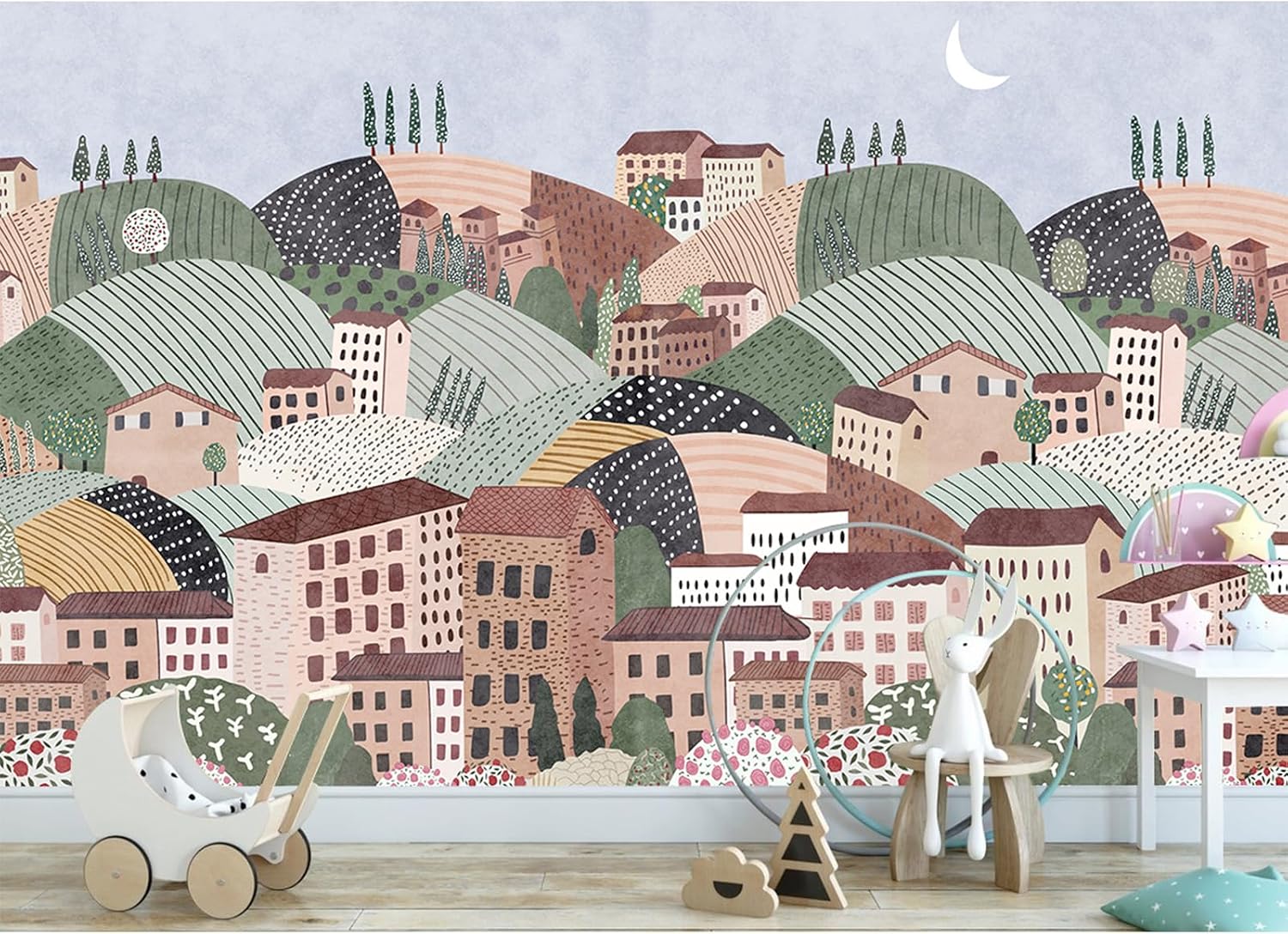 Colorful Animal-Themed Self-Adhesive Fabric Canvas Wall Art for Kids Playroom and Nursery Decoration (B, W137 x H98)