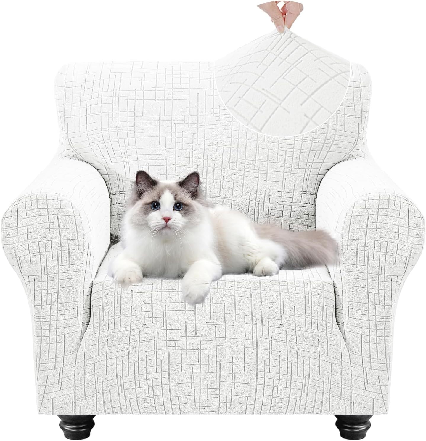Super Stretch Couch Covers, Non Slip Armchair Covers, 1-Piece Couch Covers for Dogs, Sofa Covers Washable with Elastic Bottom, Sofa Slipcover for Kids, Dog(Sofa 35"-45", Off-White)