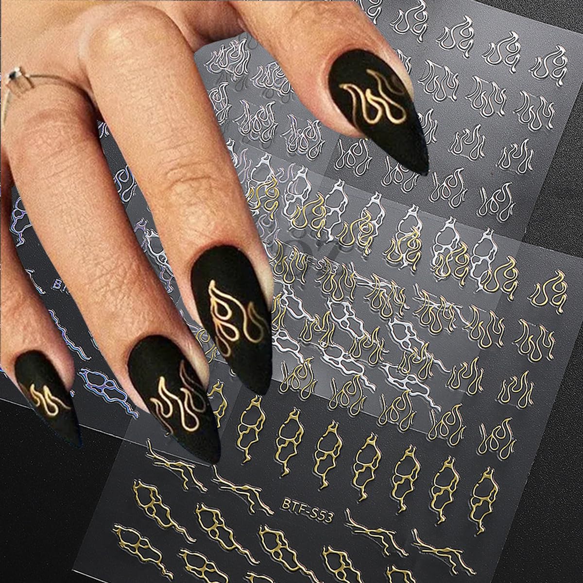 Amazon.com: 8PCS Metallic Nail Art Sticker Decal 3D Self-Adhesive