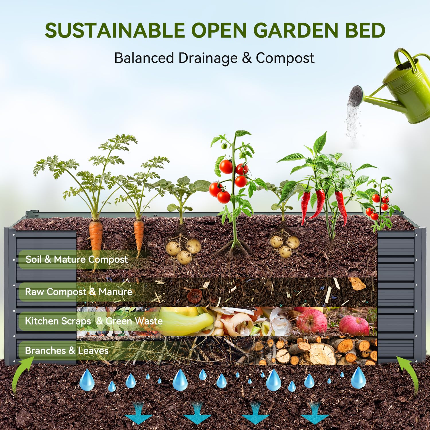Ohuhu Aiuola rialzata in metallo, 2 pezzi, 180 x 90 x 60 cm, aiuole rialzate per giardino in robusta lamiera d'acciaio con design stabile, antiruggine e lunga durata, ideale per verdure, erbe e fiori