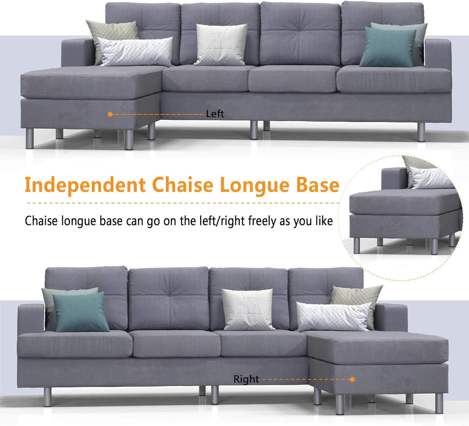 Amazon Com Couch And Sofa Sets For Living Room With Reversible Chaise Lounge L Shape Sectional Sofa Left Right Hand Chaise Modern 4 Seats Convertible Sectional Sofa Couch Leather Couch For Small Space