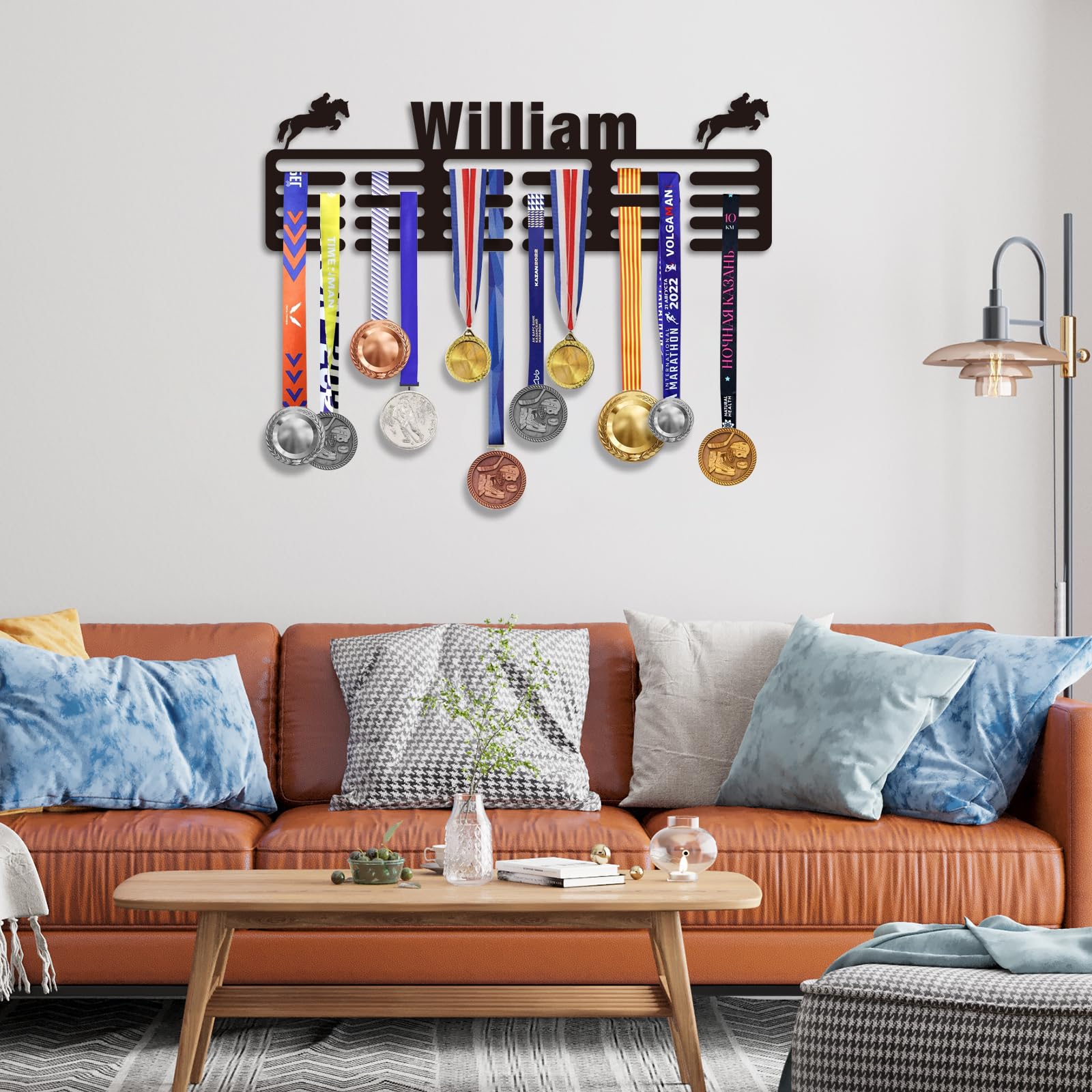 Dyoart Personalized Medal Hanger Display With Name - Custom Pattern Sports Race Soccer Plaques Holder for Wall Mount - Holds Up to 60 Awards - Rack for Athletes and Youth