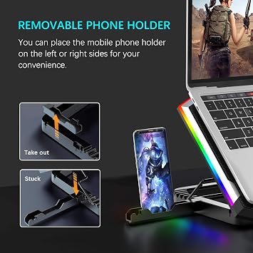 TopMate C11 Laptop Cooling Pad RGB Gaming Notebook Cooler, Laptop Fan Stand Adjustable Height with 6 Quiet Fans and Phone Holder, Computer Chill Mat, for 15.6-17.3 Inch Laptops - Blue LED Light