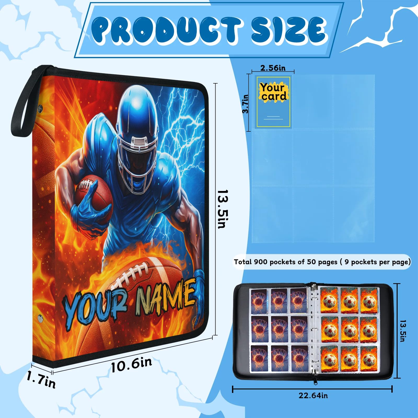 custom football card binder Amazon.com: Custom-Football-Card-Binder 9 Pocket Trading Card Binder 4  Pocket Card Collection Bunder, Collector Album Card Folder Personalized  Gift for Kids, Boys, Girls, Christmas (Football Lightning) : Toys & Games