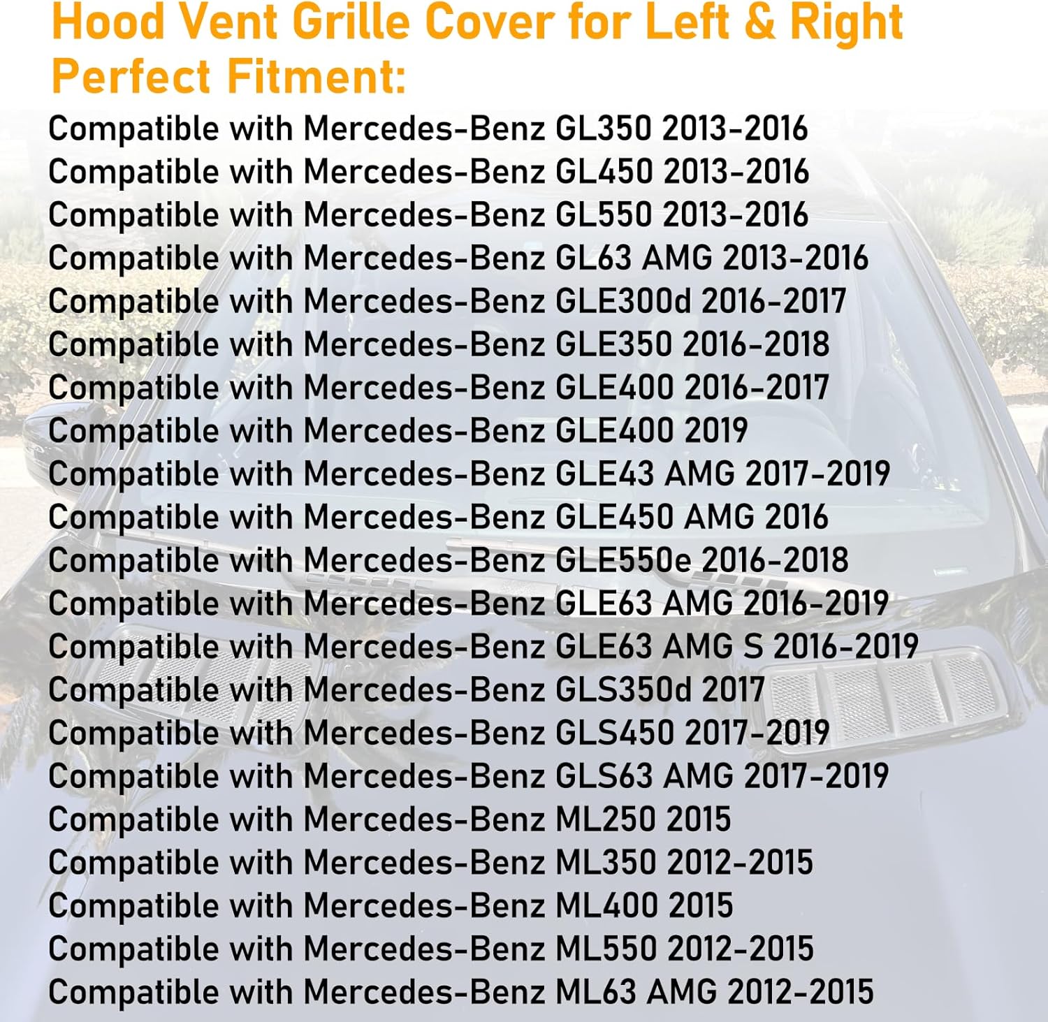 Compatible with Mercedes Benzs Hood Air Vent Grille Cover Trim 2012-2015,W166 ML GL Class Air Hood Scoop Bonnet Replace Left&Right Side,Replacement for 1668800105 LH/1668800205 RH,Black,1 Pair - Image 3