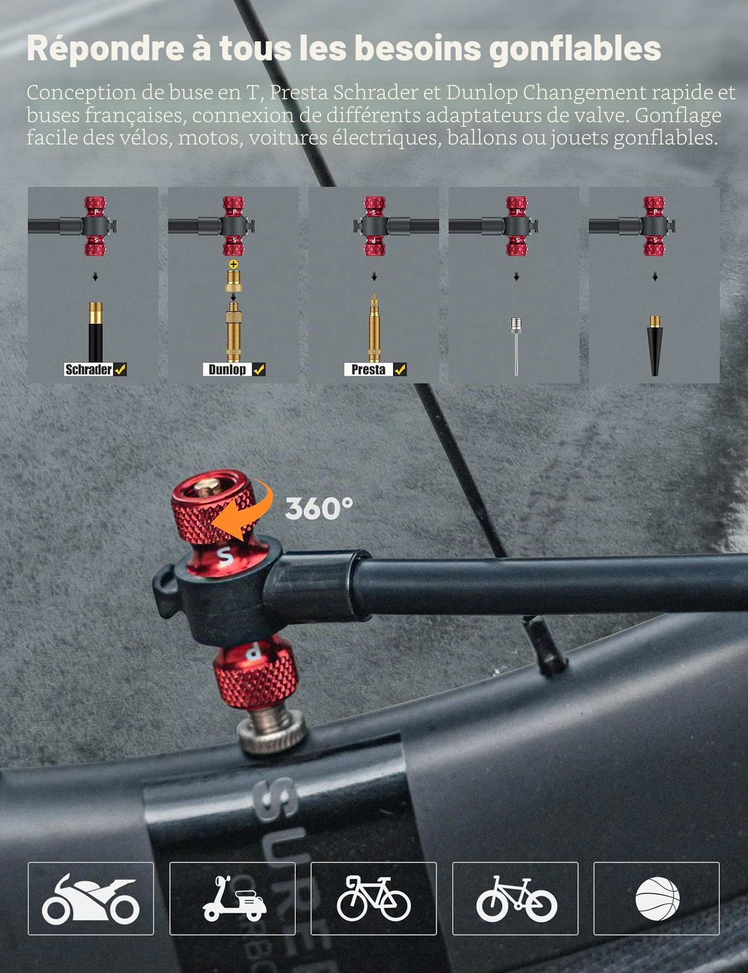 Pompe à Vélo avec Manomètre, Aluminium Mini Pompe Vélo Pied Valve Schrader Presta pour Route VTT