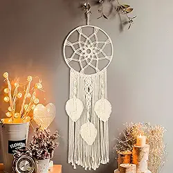 Nice Dream Apanhadores de sonhos para quarto adultos decoração de parede boho grande apanhador de sonhos macramê pendurado na parede com 3 folhas tecidas borlas decoração de casa