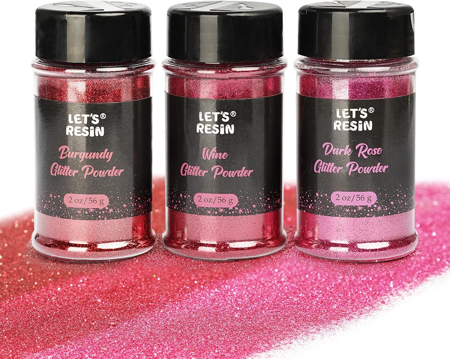 LET'S RESIN Fine Glitter Powder, 3 PCS Red Theme Colors Sequins Resin