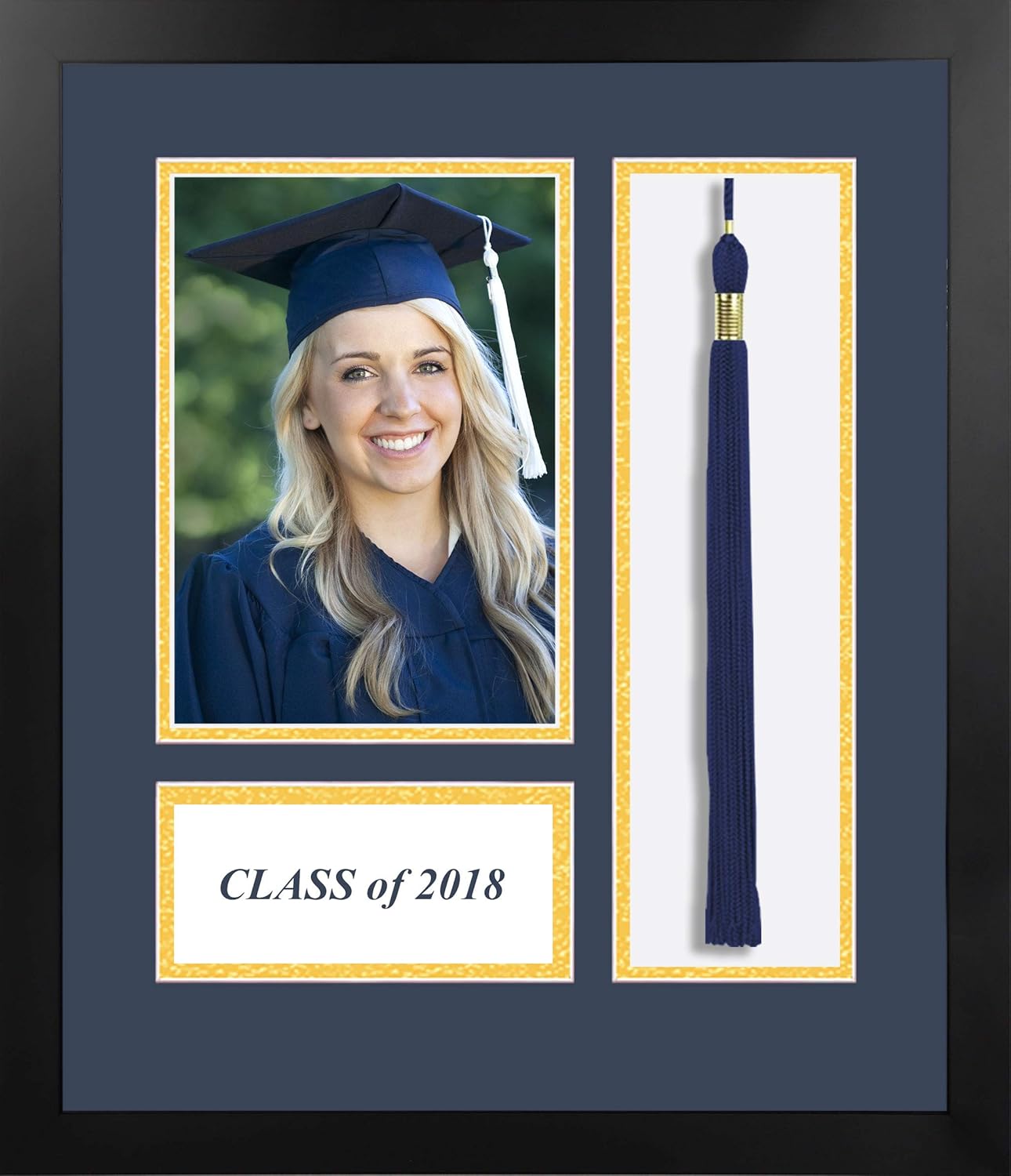 Campus Images NCAA Generic Unisex Academic Photo Frame2018 Academic Photo Frame Navy & Gold Matting with Tassel Opening 5 x 7 Inches Photo Opening Black One Size
