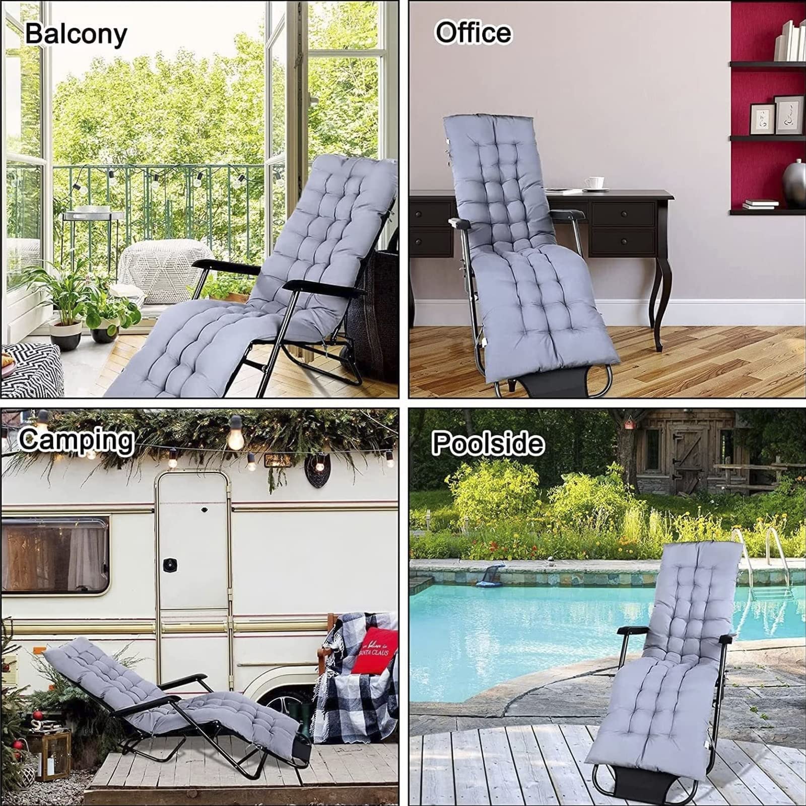 Cuscino Imbottito per Sdraio con Cinghie da Esterno Interno Lavabile Comodo per Sedie Reclinabili 170x48x8cm - Schienale Alto Cuscino Imbottito Cuscini per Sdraio da Giardino,Navy Blue