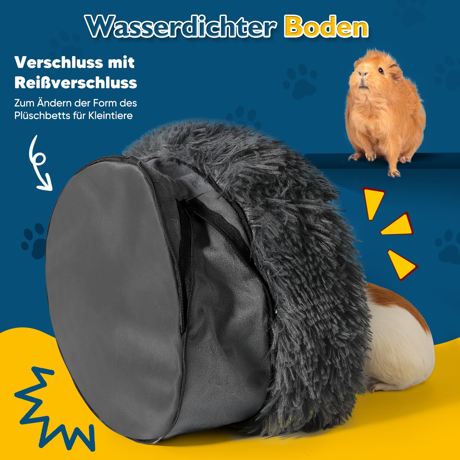 ONEJU Plüsch Meerschweinchen Bett, Meerschweinchen Kuschelhöhle, herausnehmbares Kissen, super gemütlich, ideales Waschbar Bett für Kaninchen und kleine Haustiere, Dunkel Grau - 4