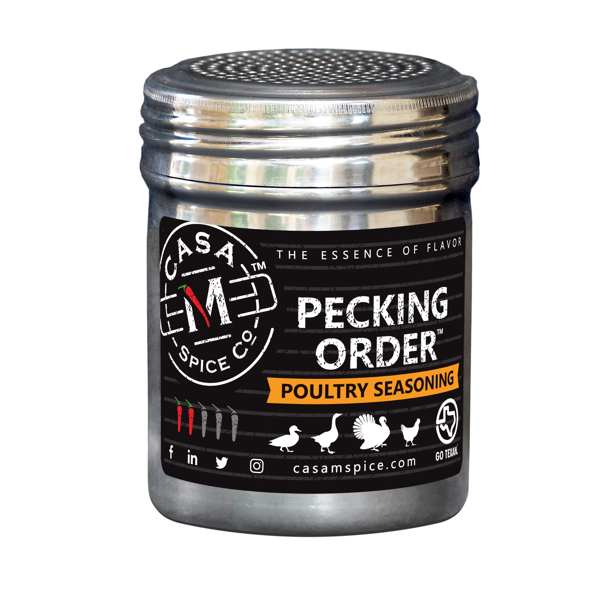 Casa M Spice CoPecking Order Poultry Seasoning • Very Low Sodium • No MSG • Gluten Free • Keto-Friendly • BBQ Spices (Original, Stainless Shaker (with 1-cup seasoning))