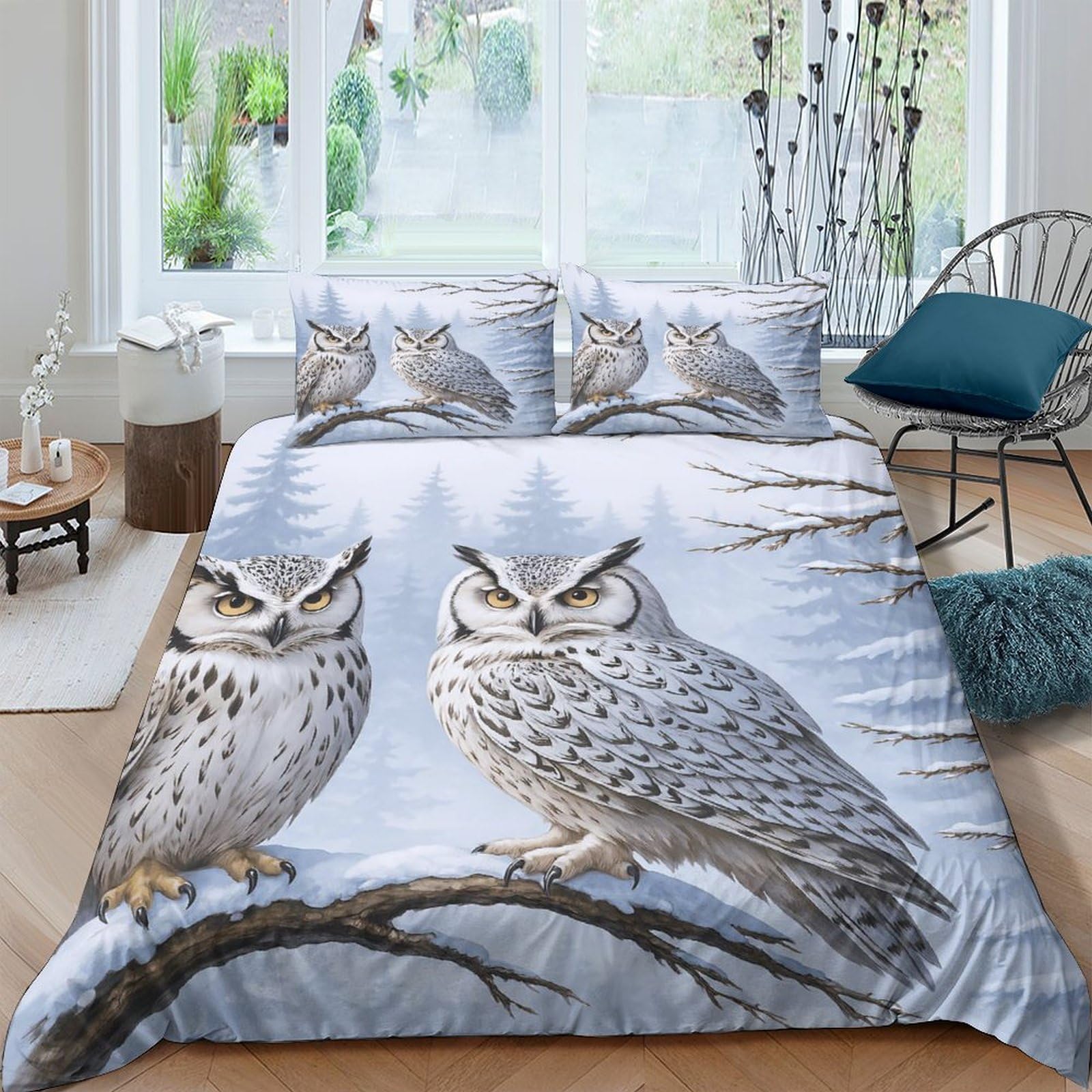 Ctjqhvkz Style-3 3D Printed Owl Forest Fitted Sheet Microfiber Soft Breathable Branch Pattern Mattress Cover For Bedroom Decor Single（135X200cm）