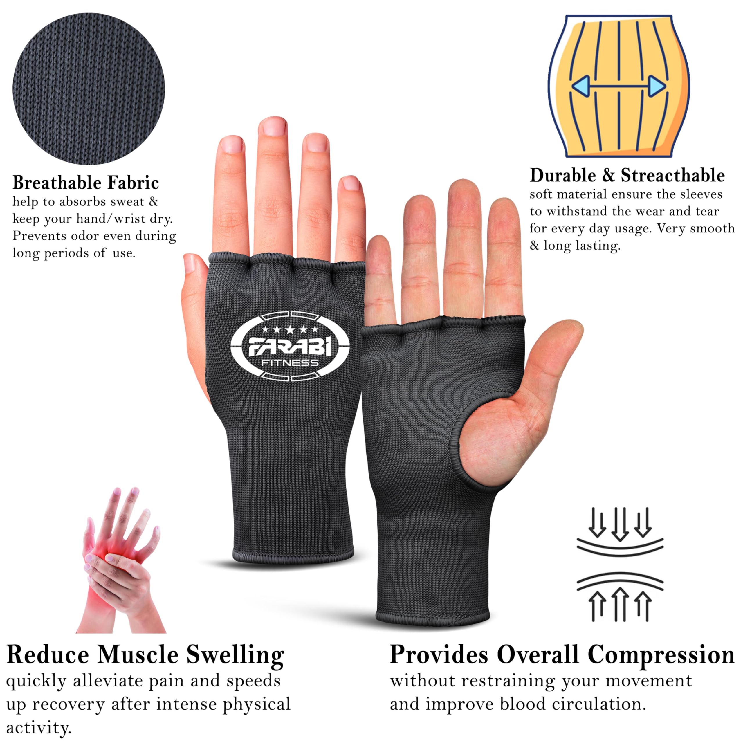 Farabi Sports Boxing Hand Wraps Half Finger Elasticated Inner Gloves for Punching Boxing Bandages Ideal for MMA, Muay Thai, Training, Combat Sports, Kickboxing and Martial Arts (Black, S/M)