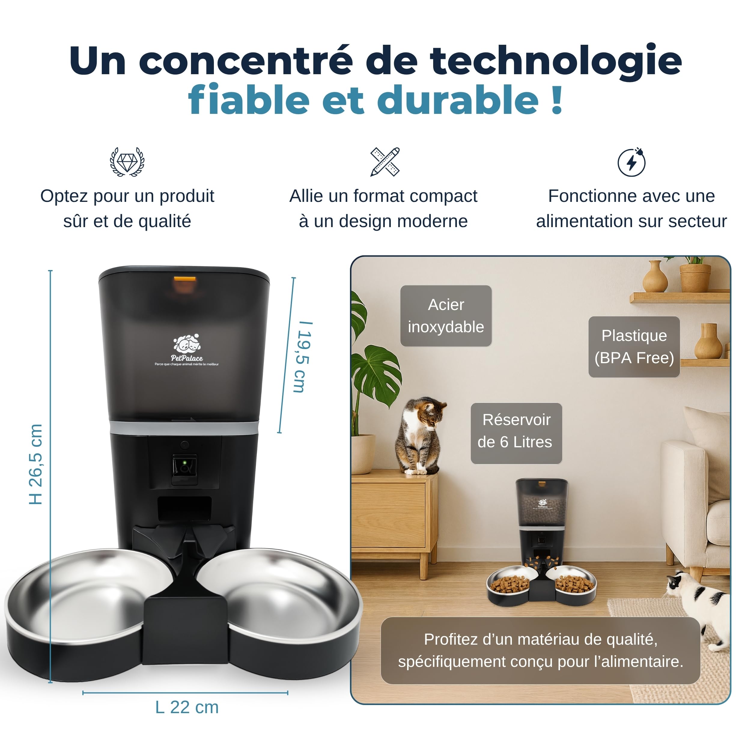 Distributeur croquettes Chat Automatique Double gamelle avec caméra – Nourriture équitable pour 2 Chats ou Plus – Surveillance à Distance – Sérénité pour Vous, Confort pour eux