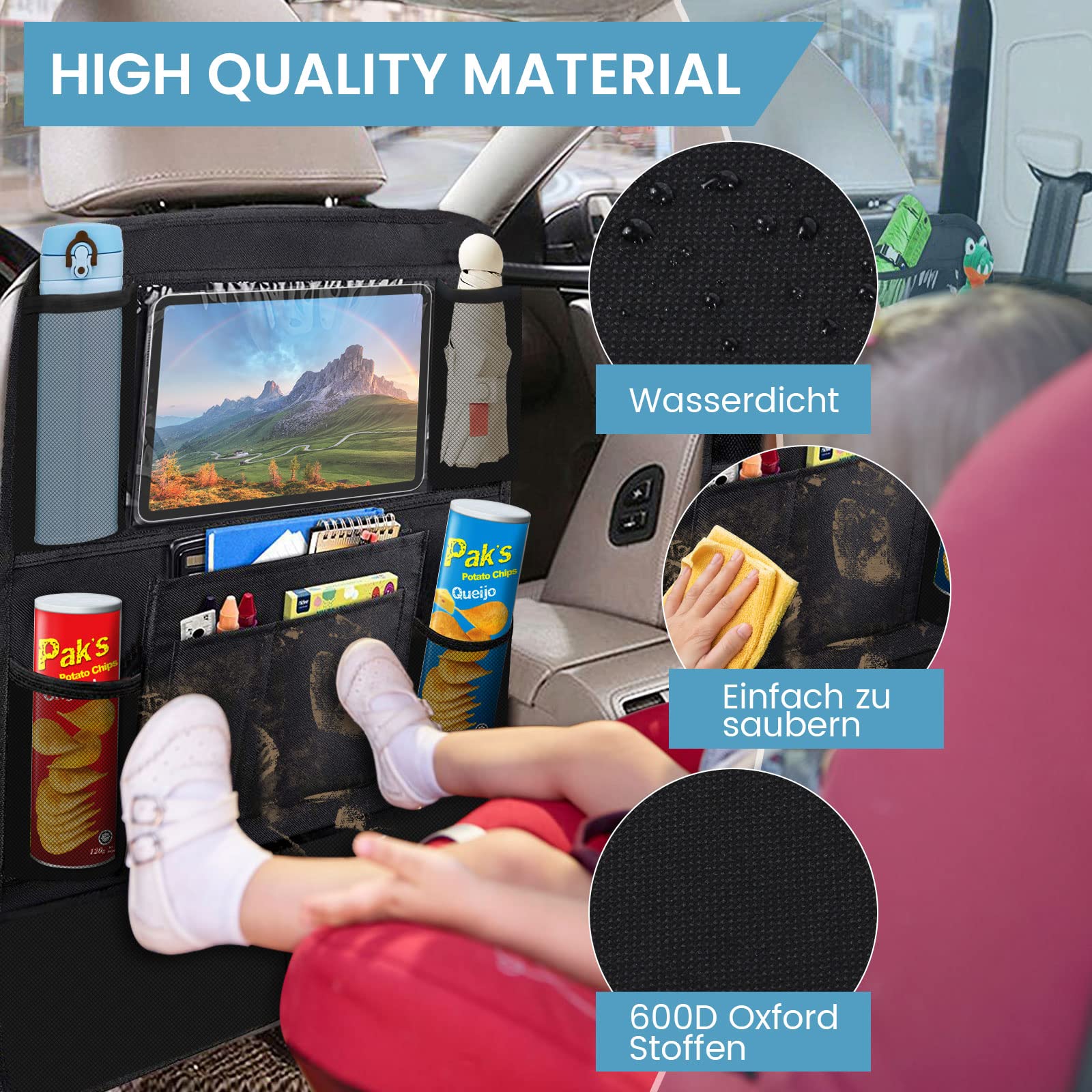 JNNJ Protecteur Dossier Siège Voiture Pour Enfants Avec Pochette, Tapis Protection Imperméable, Protège Les Sièges De La Saleté