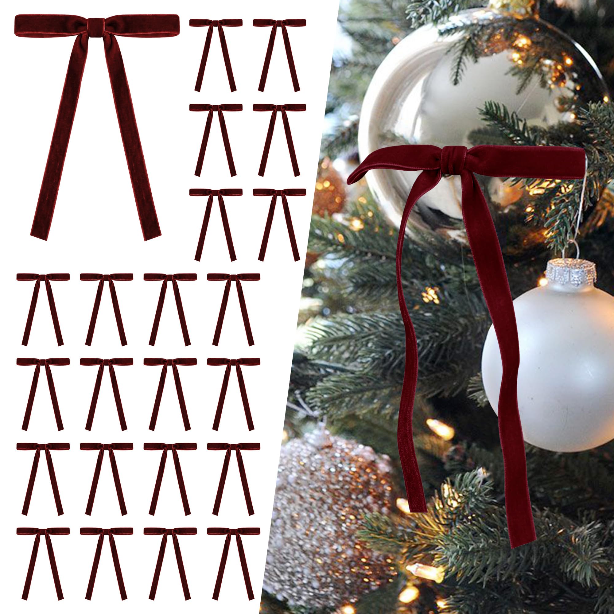 SIMISI RIBBON 24Pcs Christmas Velvet Ribbon Bows Decorations for Tree