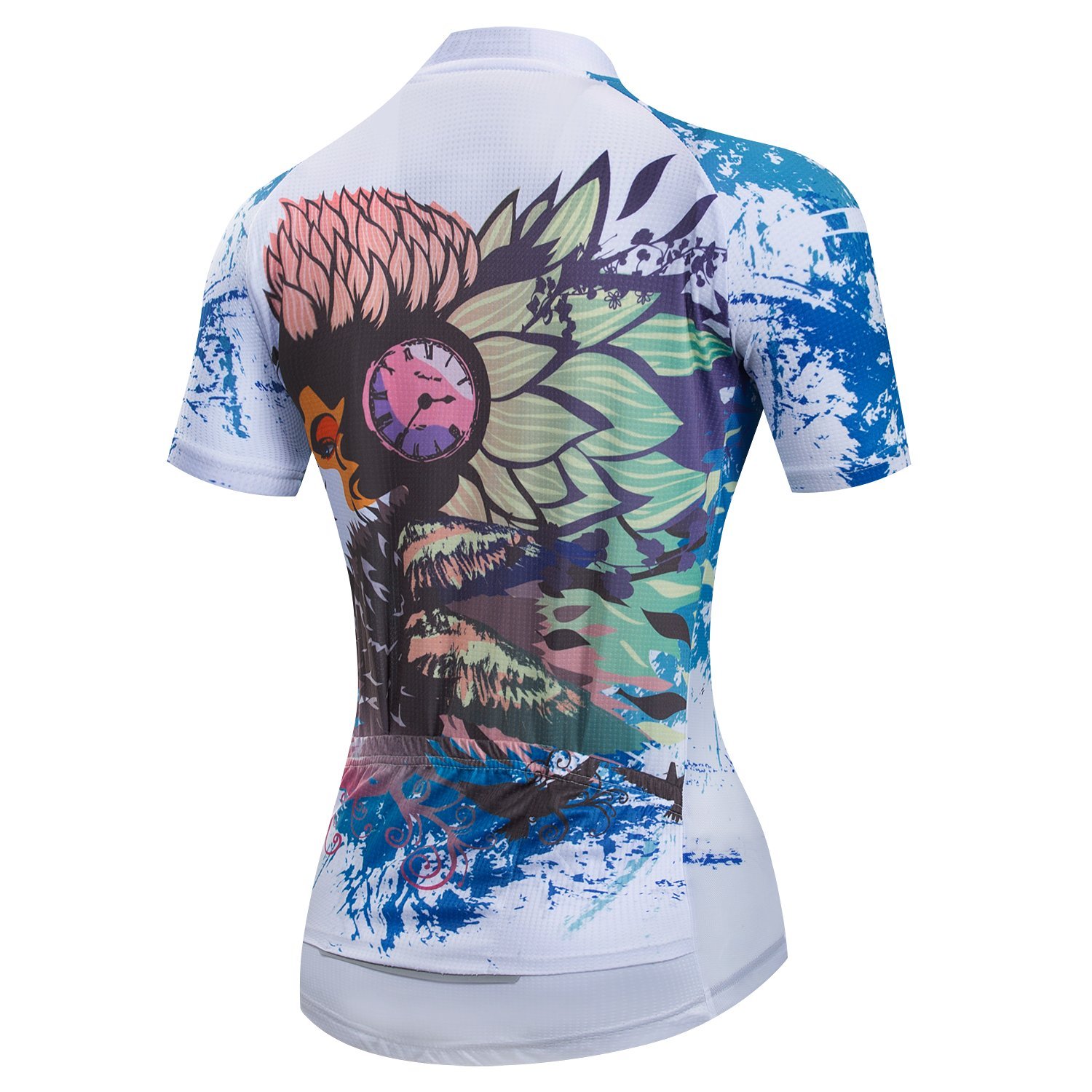 Cycling Jersey Women Bike Jersey Bicycle Breathable Short Sleeve Tops Biking Shirt Clock Blue XXL