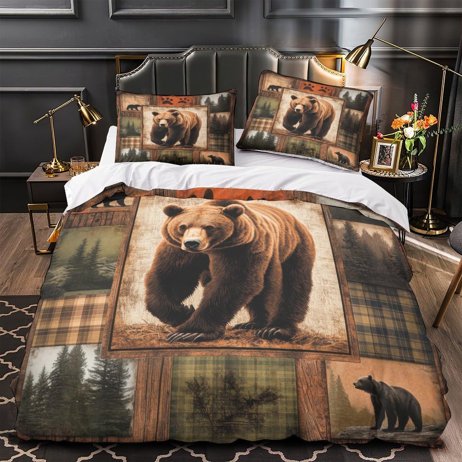 Housse de couette ours anti-acarien parure douce lit simple avec zip