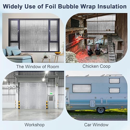 Miniatura 5 de Espuma aislante de burbujas reflectantes, barrera radiante de aislamiento térmico de aluminio para ventanas, puerta de garaje, caravana, techo (23.6