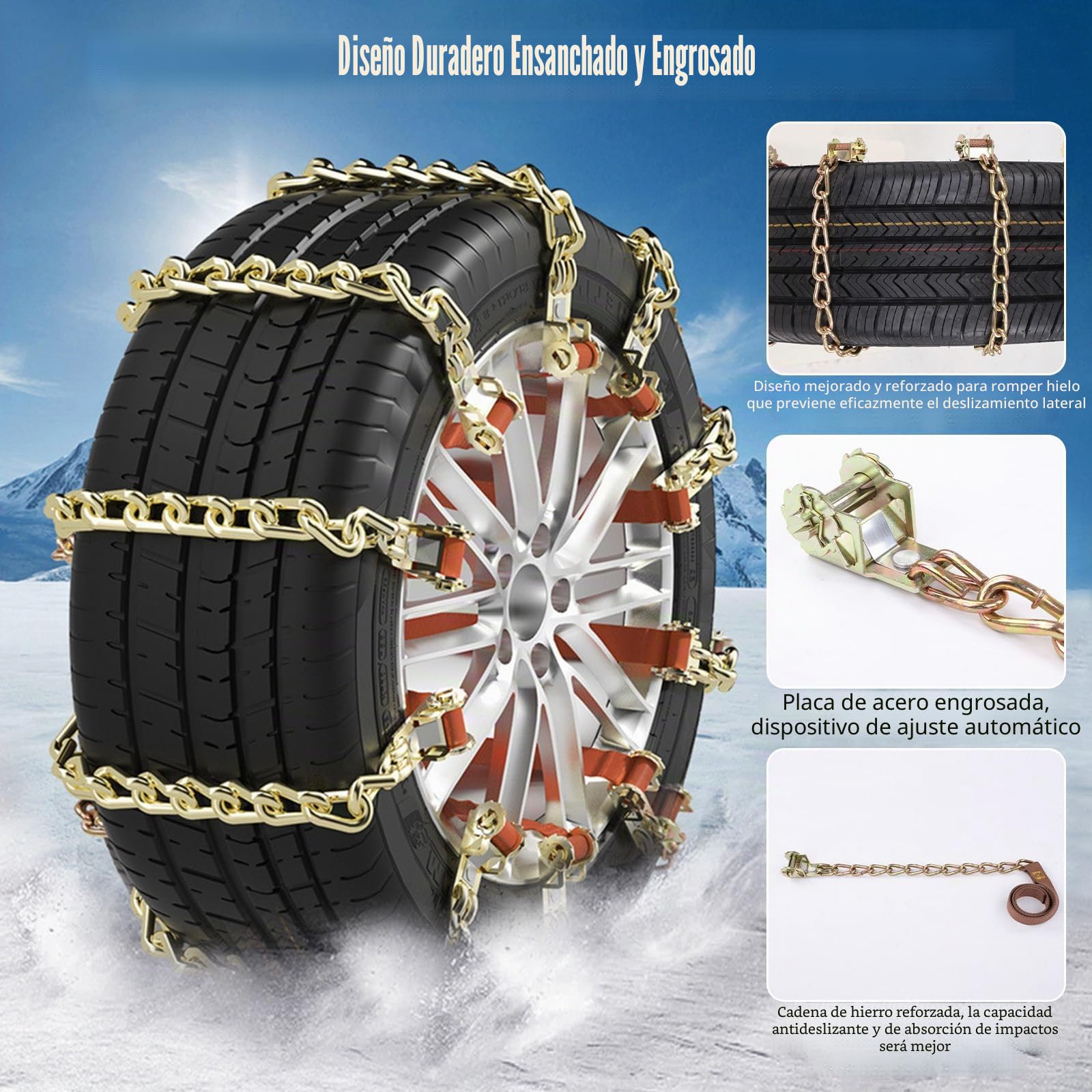 8 piezas de cadenas de nieve de emergencia universales para ancho de neumático de 175-285 mm, antideslizantes, para la mayoría de coches, SUV y camiones