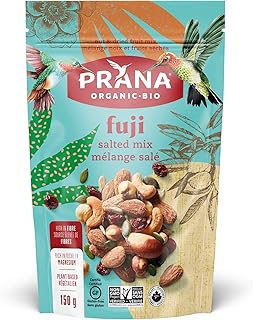 Prana Organic Fuji Fruit & Nut Trail Mix | Premium Salty Blend with Brazil Nuts, Almonds, Cashews, Hazelnuts, Thompson Raisins, Pumpkin & Sunflower Seeds, Cranberries & Algarve Sea Salt | Non-GMO, Gluten Free, Vegan Snack | 150g