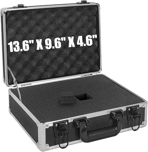 14 Inch Hard Shell Carrying Case Ideal for Wireless Mic System Storage & Camera Gear Transportation, Aluminum Alloy Sturdy Build, Customizable Pre-Diced Foam, Black