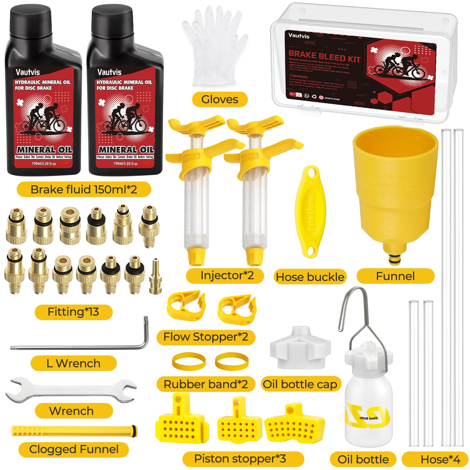 Kit Purge Frein pour Shimano VTT MTB, Kit Huile Minérale, Kit de Purge de Frein Hydraulique pour Vélo, Comprenant 150ML de Liquide de Frein à Base D'huile Minérale